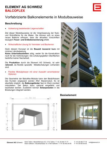 Vorfabrizierte Balkonelemente in Modulbauweise - Element AG