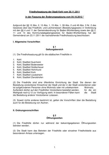 Text Friedhofssatzung Fassung -304nderungssatzung ... - Stadt Kehl