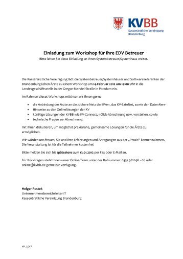 Einladung zum Workshop für Ihre EDV Betreuer - Kassenärztliche ...