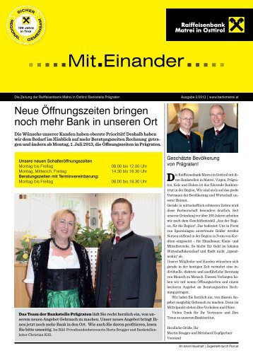 Mit.Einander RB Matrei i. O., Bankstelle Prägraten, Ausgabe ... - Tirol