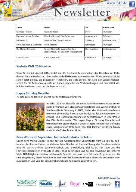 Newsletter - Fachverband Deutscher Floristen eV Bundesverband