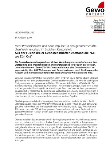 Fusion dreier Genossenschaften (pdf) - Wohnbaugenossenschaft ...