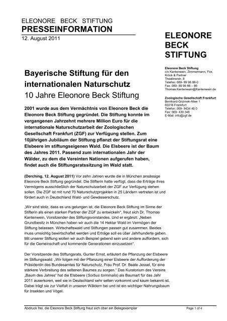 Presseinfo zum Jubiläum 12. August 2011 - Zoologische ...
