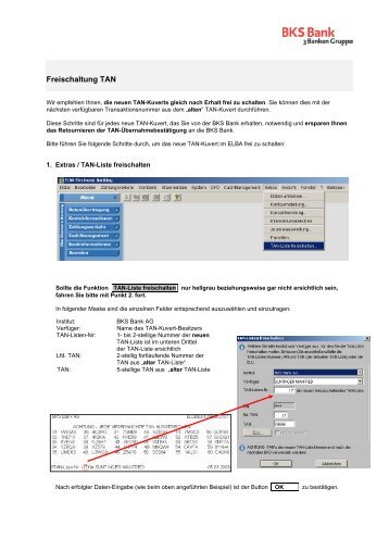 Freischaltung TAN - BKS Bank AG