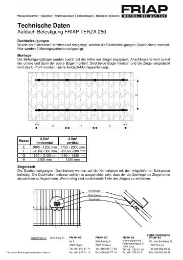 090401_Techn Daten TERZA 250_Aufdach-Befestigung - Friap AG