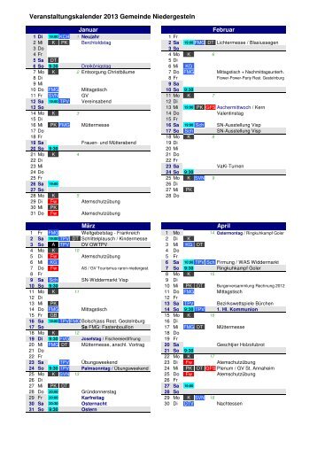 2013_Veranstaltungskalender - Gemeinde Niedergesteln