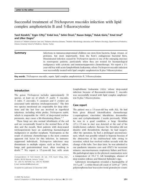 Successful treatment of Trichosporon mucoides infection with lipid ...