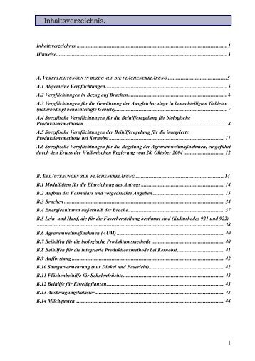 Inhaltsverzeichnis. - Portail de l'Agriculture wallonne