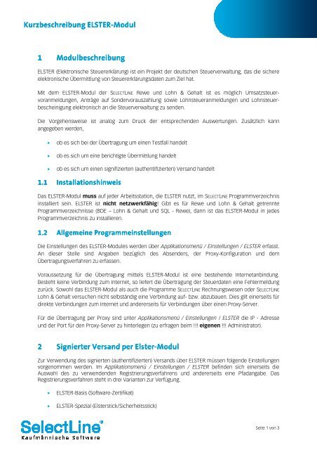 ELSTER Beschreibung - SelectLine