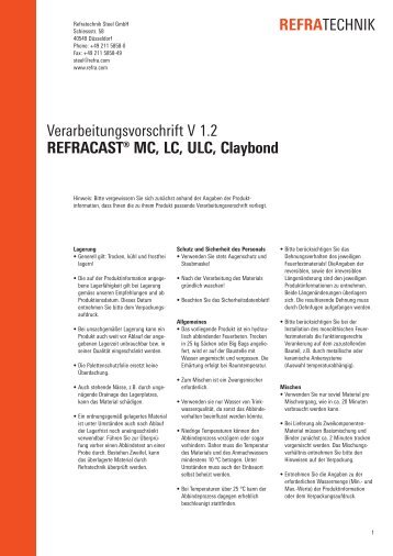 Verarbeitungsvorschrift V 1.2 REFRACAST® MC, LC, ULC, Claybond