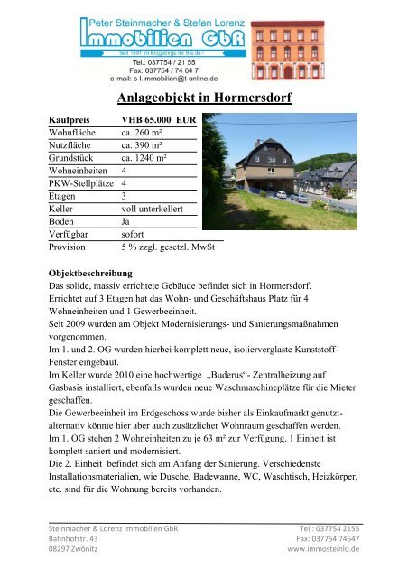 Anlageobjekt in Hormersdorf - Steinmacher & Lorenz Immobilien GbR