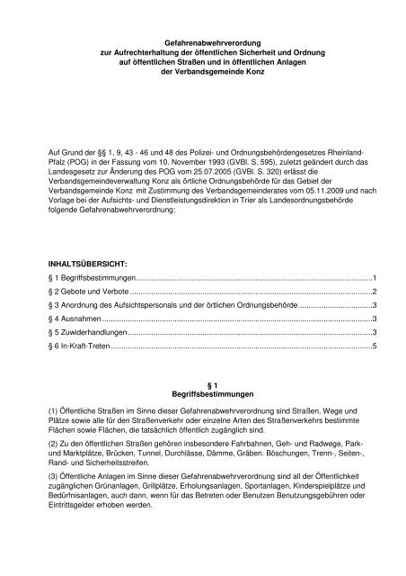 Gefahrenabwehrverordnung der VG Konz - Verbandsgemeinde Konz