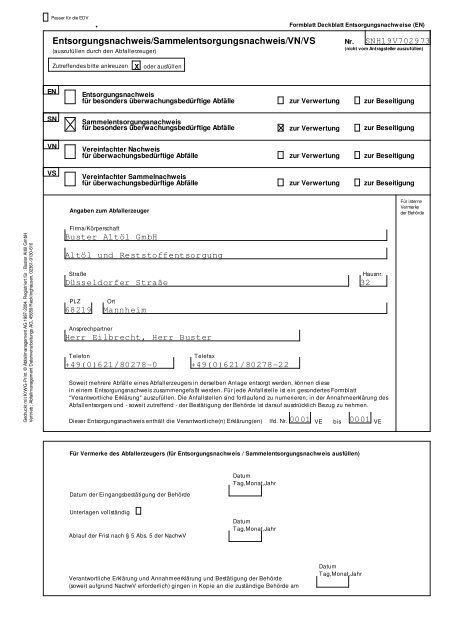 Entsorgungsnachweis komplett - Buster Altöl GmbH