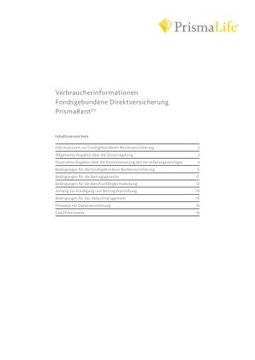 Verbraucherinformationen Fondsgebundene ... - PrismaLife AG