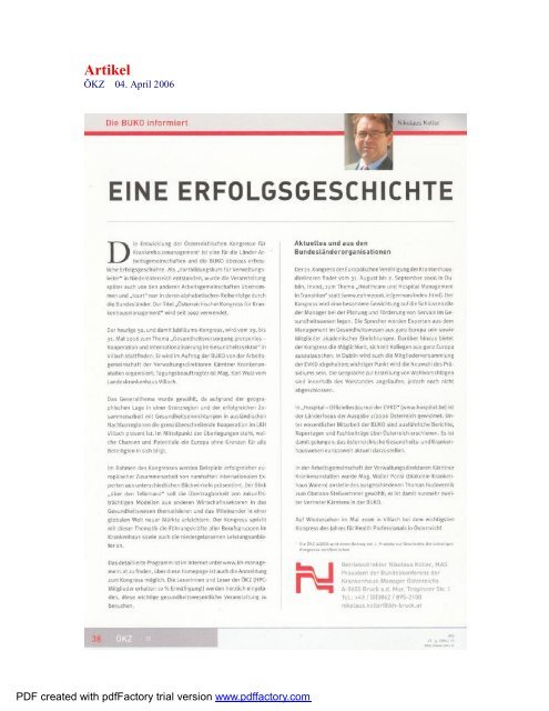 Ankündigungen in den Medien KH-MANAGEMENT-Artikel