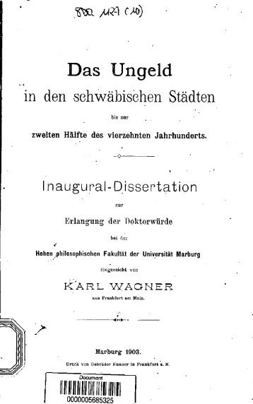 Das Ungeld in den schwabischen Stadten bis zur zweiten Halfte des ...