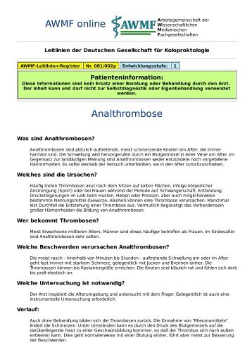 AWMF online - Koloproktologie / Patienteninformation Analthrombose