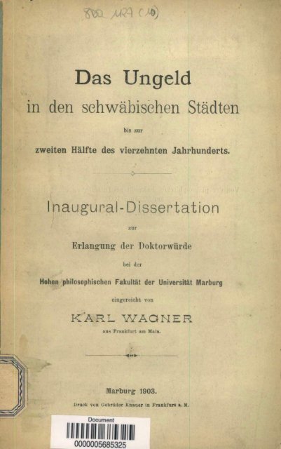 Das Ungeld in den schwabischen Stadten bis zur zweiten Halfte des ...