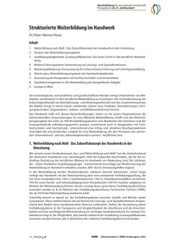 Strukturierte Weiterbildung im Handwerk - BiBB