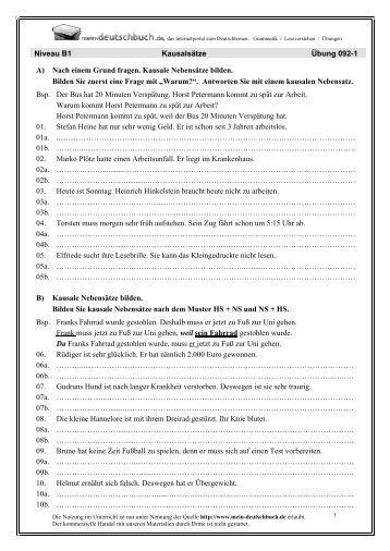 Niveau B1 Kausalsätze Übung 092-1 A) Nach einem Grund fragen ...