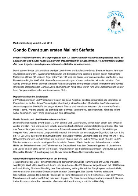 Medienmitteilung (Quelle: Gondo Event)