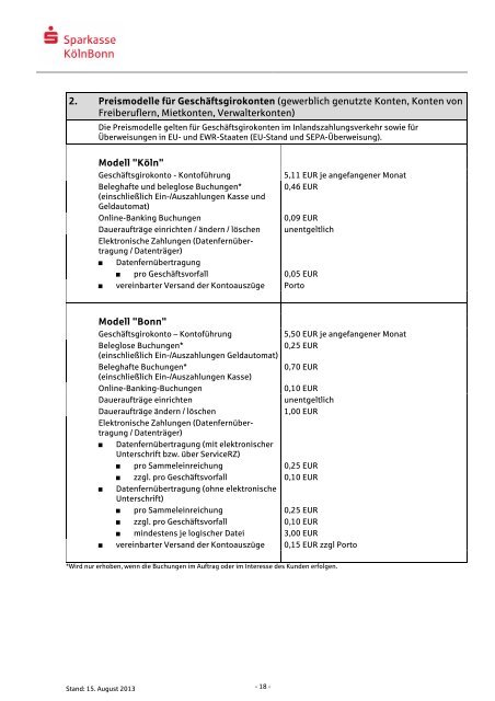 Preis- und Leistungsverzeichnis - Sparkasse KölnBonn