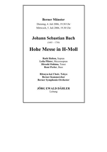 Hohe Messe in H-Moll - Berner Kammerchor