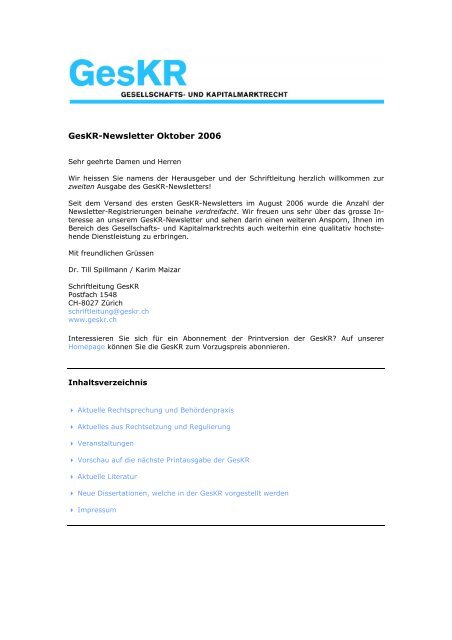 GesKR-Newsletter Oktober 2006 - Dike Verlag AG