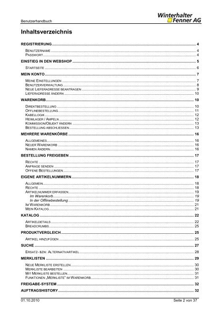 Benutzerhandbuch zum Webshop - Winterhalter + Fenner AG