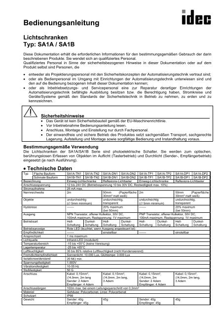 SA1A/SA1B Bedienungsanleitung - Idec Elektrotechnik GmbH