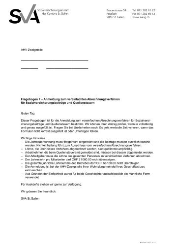 Fragebogen 7 - Anmeldung zum vereinfachten ... - SVA St.Gallen