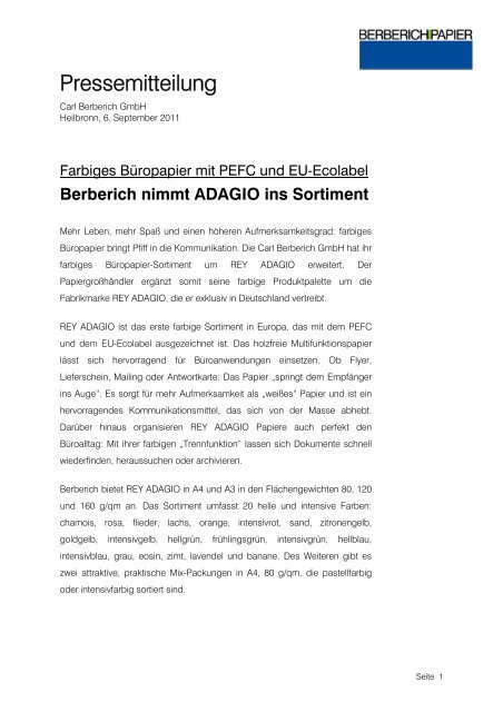 Berberich Nimmt Adagio Ins Sortiment Berberich Papier