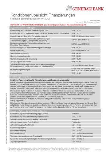 Preisblatt Finanzierungen (62 KB) - Generali Bank