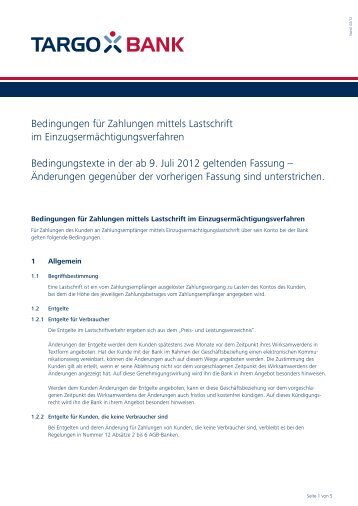 Bedingungen für Zahlungen mittels Lastschrift im ... - Targobank