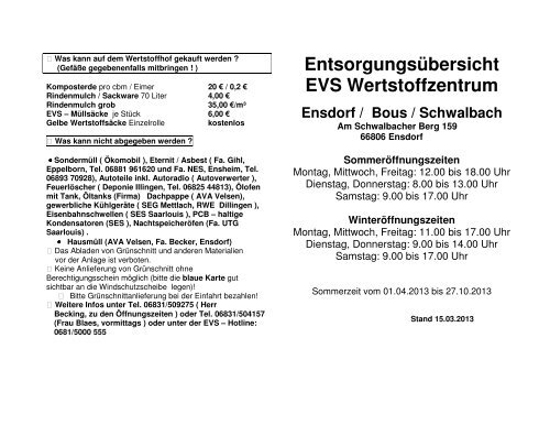 aktuelle Preisliste - Gemeinde Ensdorf