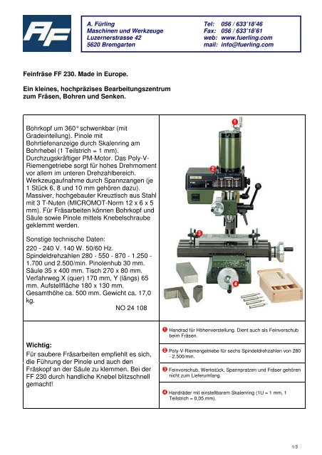 Proxxon 24140 Feinvorschub für PF/FF 230 FF250