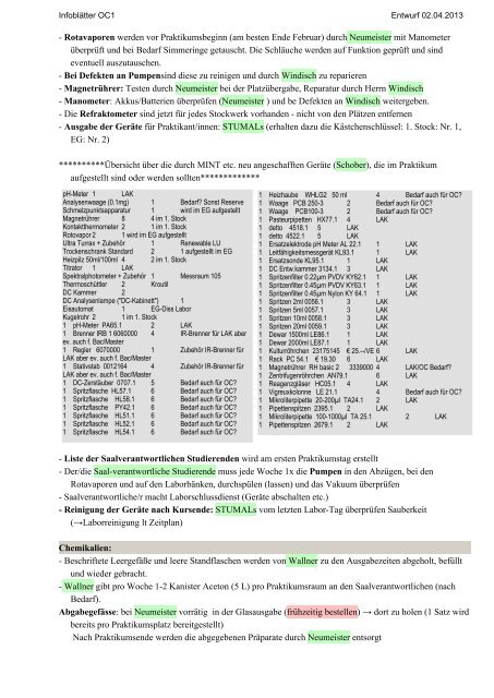 Planung SS 2013 + Hinweise für SS 2014+ - Organische und ...