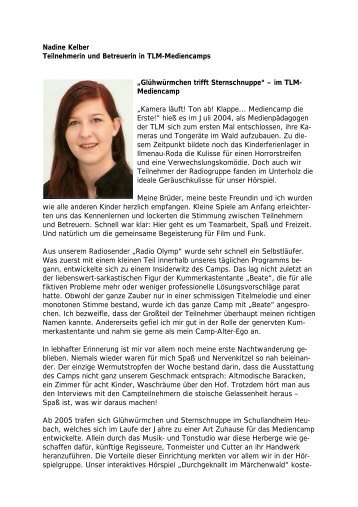 Nadine Kelber Teilnehmerin und Betreuerin in TLM-Mediencamps ...