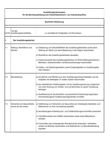 Ausbildungsrahmenplan Industriekaufleute