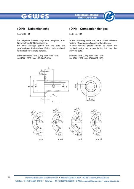 DIN« - Nabenflansche »DIN« - Companion flanges