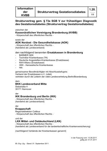 Strukturvertrag Gestationsdiabetes - Kassenärztliche Vereinigung ...