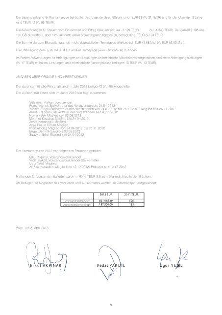 GESCHÄFTSBERICHT 2012 - VakifBank International AG