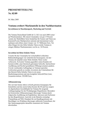 PRESSEMITTEILUNG Nr. 02/09 Ventana erobert Marktanteile in ...