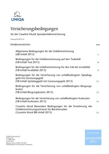 Allg. Versicherungsbedingungen Spezialunfallversicherung - Uniqa