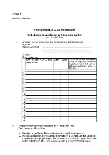 Anlage 1 Amtstierärztliches Gesundheitszeugnis für die Lieferung ...