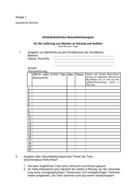 Anlage 1 Amtstierärztliches Gesundheitszeugnis für die Lieferung ...