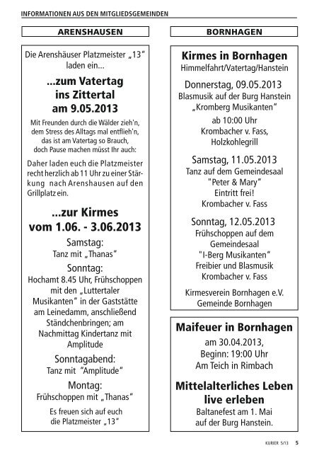 19. Jahrgang Nr. 5 1. Mai 2013 - VG Hanstein-Rusteberg