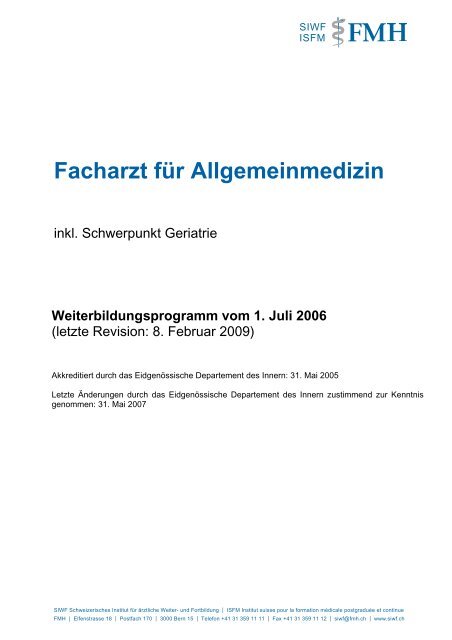 Weiterbildungsprogramm Allgemeinmedizin - FMH