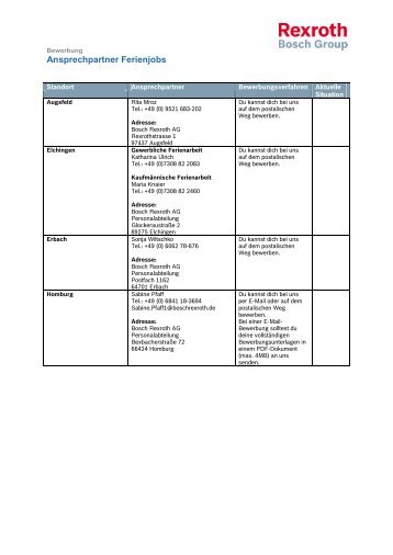 Ansprechpartner Ferienjobs - Bosch Rexroth AG