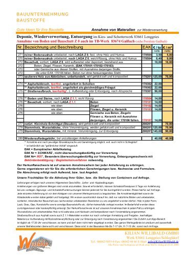 BAUUNTERNEHMUNG BAUSTOFFE KILIAN WILLIBALD GMBH